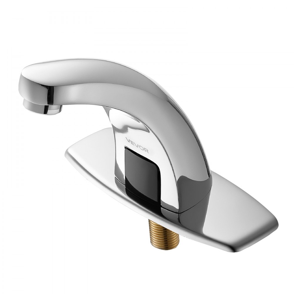 VEVOR Rubinetto per Lavabo Senza Contatto, Colore Argento Cromato, Rubinetto Automatico a Batteria per Bagno Lavandino con Sensore e Piastra di Copertura del Foro G233, Solo per Acqua Fredda