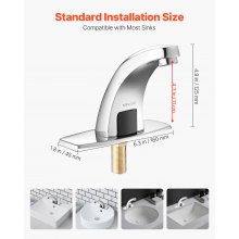 VEVOR Rubinetto per Lavabo Senza Contatto, Colore Argento Cromato, Rubinetto Automatico a Batteria per Bagno Lavandino con Sensore e Piastra di Copertura del Foro G233, Solo per Acqua Fredda
