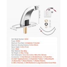 VEVOR Rubinetto per Lavabo Senza Contatto, Colore Argento Cromato, Rubinetto Automatico a Batteria per Bagno Lavandino con Sensore e Piastra di Copertura del Foro G233, Solo per Acqua Fredda
