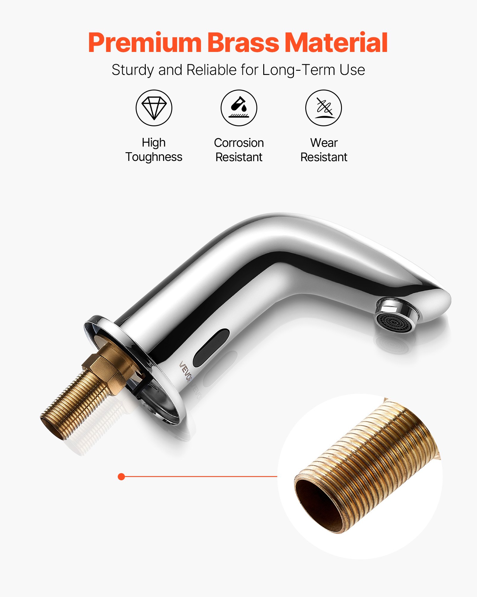 VEVOR Rubinetto per Lavabo Senza Contatto, Rubinetto Automatico a Batteria per Bagno e Lavandino con Sensore e Piastra di Copertura del Foro per Acqua Fredda, Colore Argento Cromato