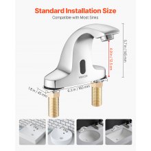 VEVOR Rubinetto per Lavabo Senza Contatto, in Acciaio Inossidabile 304, Rubinetto Automatico per Bagno, con Sensore per Acqua Fredda, Rubinetto a Batteria per Uso Commerciale, Colore Argento Cromato