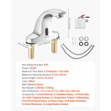 VEVOR Rubinetto per Lavabo Senza Contatto, in Acciaio Inossidabile 304, Rubinetto Automatico per Bagno, con Sensore per Acqua Fredda, Rubinetto a Batteria per Uso Commerciale, Colore Argento Cromato