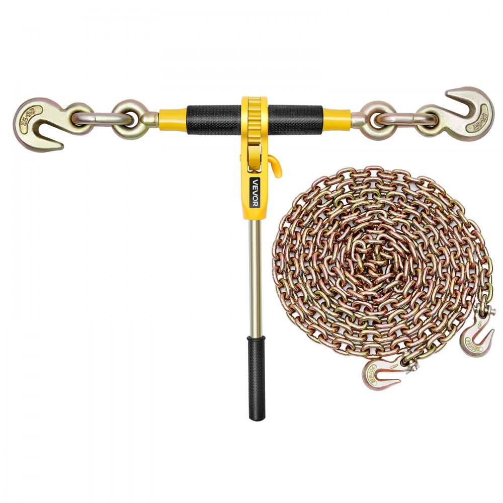 VEVOR Tenditore a Cricchetto con Catena di Ancoraggio G80 da 10 mm x 6,1 m, 4 pezzi, Carico max. 4173 kg, Ancoraggi per Catene di Trasporto, per Fissaggio di Carichi, Trasporto, Rimorchio