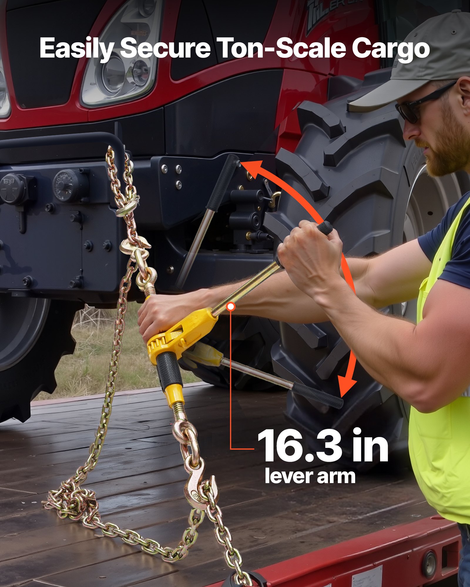 VEVOR Tenditore a Cricchetto con Catena di Ancoraggio G80 da 10 mm x 6,1 m, 4 pezzi, Carico max. 4173 kg, Ancoraggi per Catene di Trasporto, per Fissaggio di Carichi, Trasporto, Rimorchio