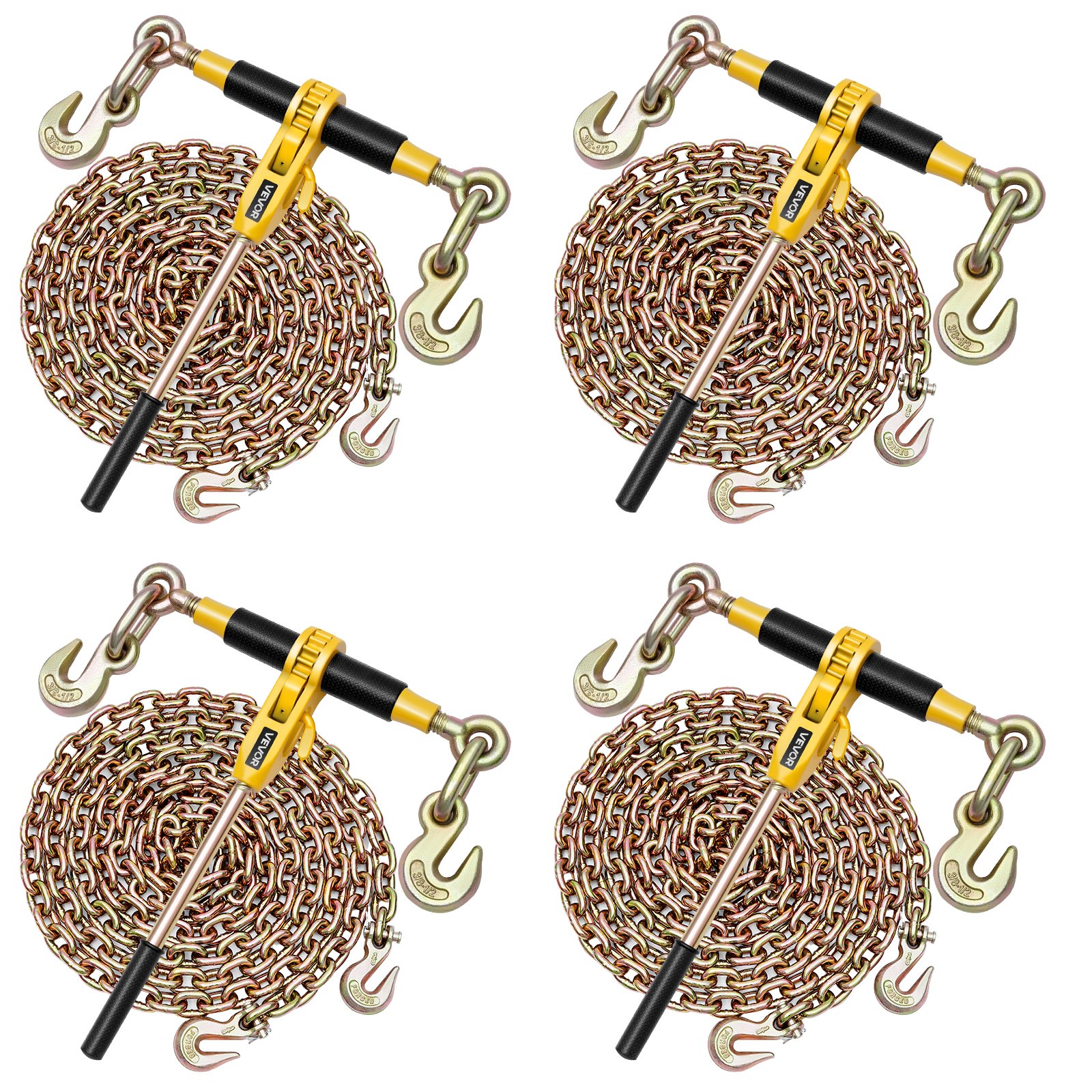 VEVOR Tenditore a Cricchetto con Catena di Ancoraggio G80 da 10 mm x 6,1 m, 4 pezzi, Carico max. 4173 kg, Ancoraggi per Catene di Trasporto, per Fissaggio di Carichi, Trasporto, Rimorchio