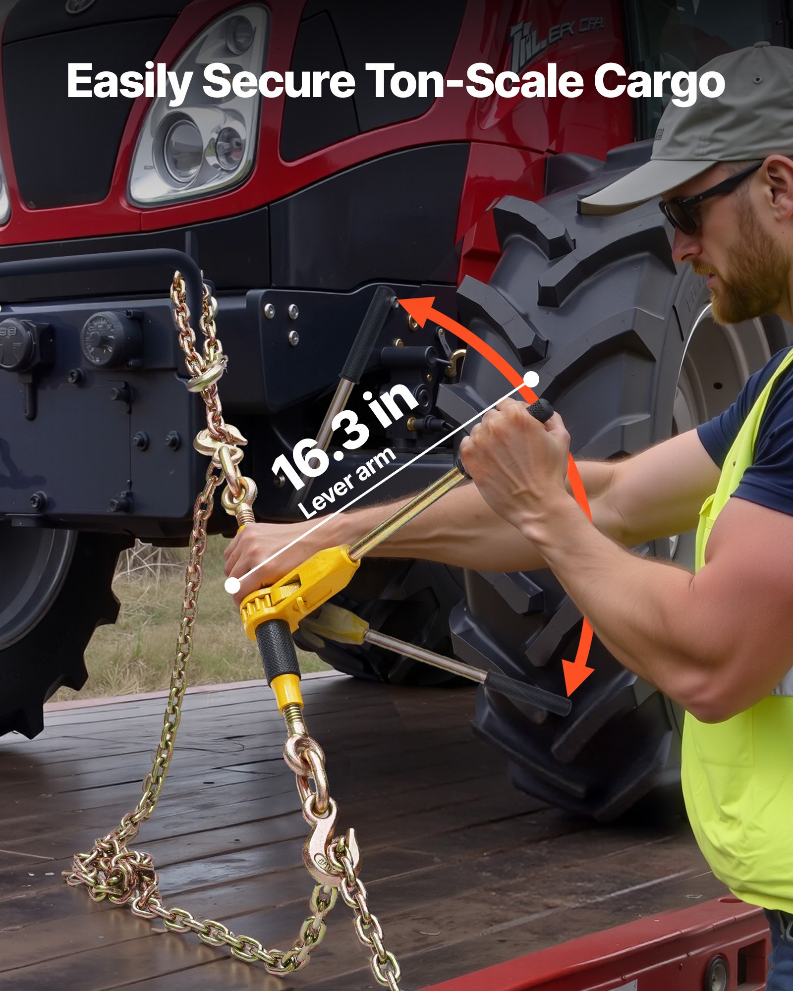 VEVOR Ratchet Chain Binder, 5/16 in x 12.8 ft G80 Chains, 8000 lbs Working Load of Ratchet Load Binder, Chains and Binders Set, Tie Down Hauling Chain Binders for Hauling, Towing, Logging (4 Sets)