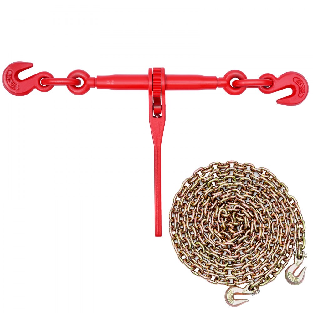 VEVOR Tenditore a Cricchetto con Catena di Ancoraggio G80 da 10 mm x 3 m, 8 pezzi, Carico max. 4173 kg, Ancoraggi per Catene di Trasporto, per Fissaggio di Carichi, Trasporto, Rimorchio