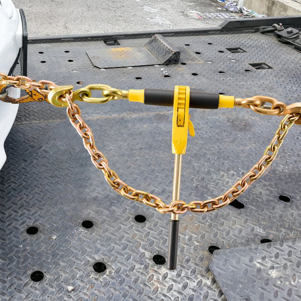 VEVOR lashing chain with tensioner, 2-pack, ratchet tensioner, ratchet chain binder, 0.8-0.9 cm, chain tensioner load capacity 3220 kg, non-slip handle, for load securing, transport, low loader truck trailers