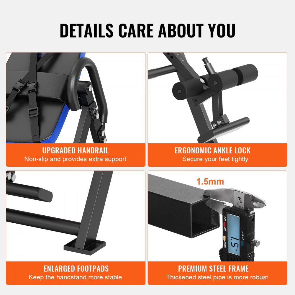 VEVOR Tavolo a inversione Panca a inversione, Portata 136 kg, Dispositivo fitness multifunzionale, Trainer per schiena, Tavolo a inversione pieghevole allenamento forza con poggiatesta, Blu/Nero