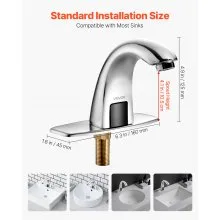 VEVOR Rubinetto per Lavabo Senza Contatto, Rubinetto Automatico con Sensore, Temperatura Regolabile per Acqua Fredda e Calda, Uso a Batteria per Bagno, Argento Cromato 160 x 45 x 125 mm