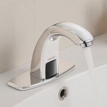 VEVOR Rubinetto per Lavabo Senza Contatto, Rubinetto Automatico con Sensore, Temperatura Regolabile per Acqua Fredda e Calda, Uso a Batteria per Bagno, Argento Cromato 160 x 45 x 125 mm