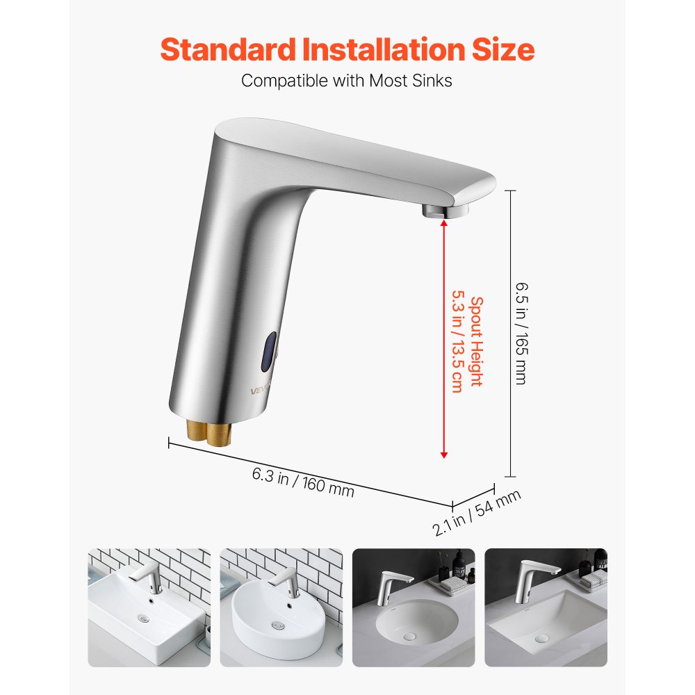 VEVOR Rubinetto per Lavabo Senza Contatto, Rubinetto Automatico con Sensore a Batteria, Miscelatore Maniglia Singola Regolabile a Mani Libere, Acqua Fredda e Calda, Argento Nichel Spazzolato