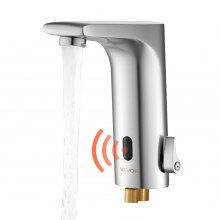 VEVOR Rubinetto per Lavabo Senza Contatto, Rubinetto Automatico con Sensore a Batteria, Miscelatore Maniglia Singola Regolabile a Mani Libere, Acqua Fredda e Calda, Argento Nichel Spazzolato