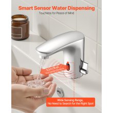 VEVOR Rubinetto per Lavabo Senza Contatto, Rubinetto Automatico con Sensore a Batteria per Bagno Miscelatore Maniglia Singola Regolabile a Mani Libere,  Acqua Fredda e Calda, Argento Cromato