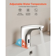 VEVOR Rubinetto per Lavabo Senza Contatto, Rubinetto Automatico con Sensore a Batteria per Bagno Miscelatore Maniglia Singola Regolabile a Mani Libere,  Acqua Fredda e Calda, Argento Cromato