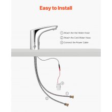 VEVOR Rubinetto per Lavabo Senza Contatto, Rubinetto Automatico con Sensore a Batteria per Bagno Miscelatore Maniglia Singola Regolabile a Mani Libere,  Acqua Fredda e Calda, Argento Cromato