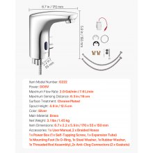 VEVOR Rubinetto per Lavabo Senza Contatto, Rubinetto Automatico con Sensore a Batteria per Bagno Miscelatore Maniglia Singola Regolabile a Mani Libere,  Acqua Fredda e Calda, Argento Cromato