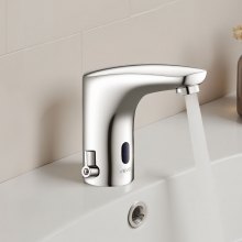VEVOR Rubinetto per Lavabo Senza Contatto, Rubinetto Automatico con Sensore a Batteria per Bagno Miscelatore Maniglia Singola Regolabile a Mani Libere,  Acqua Fredda e Calda, Argento Cromato
