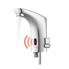 VEVOR Rubinetto per Lavabo Senza Contatto, Rubinetto Automatico con Sensore a Batteria per Bagno Miscelatore Maniglia Singola Regolabile a Mani Libere,  Acqua Fredda e Calda, Argento Cromato
