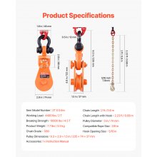VEVOR Blocco di Strappo 2 T Puleggia del Blocco di Strappo Catena Metallica G80