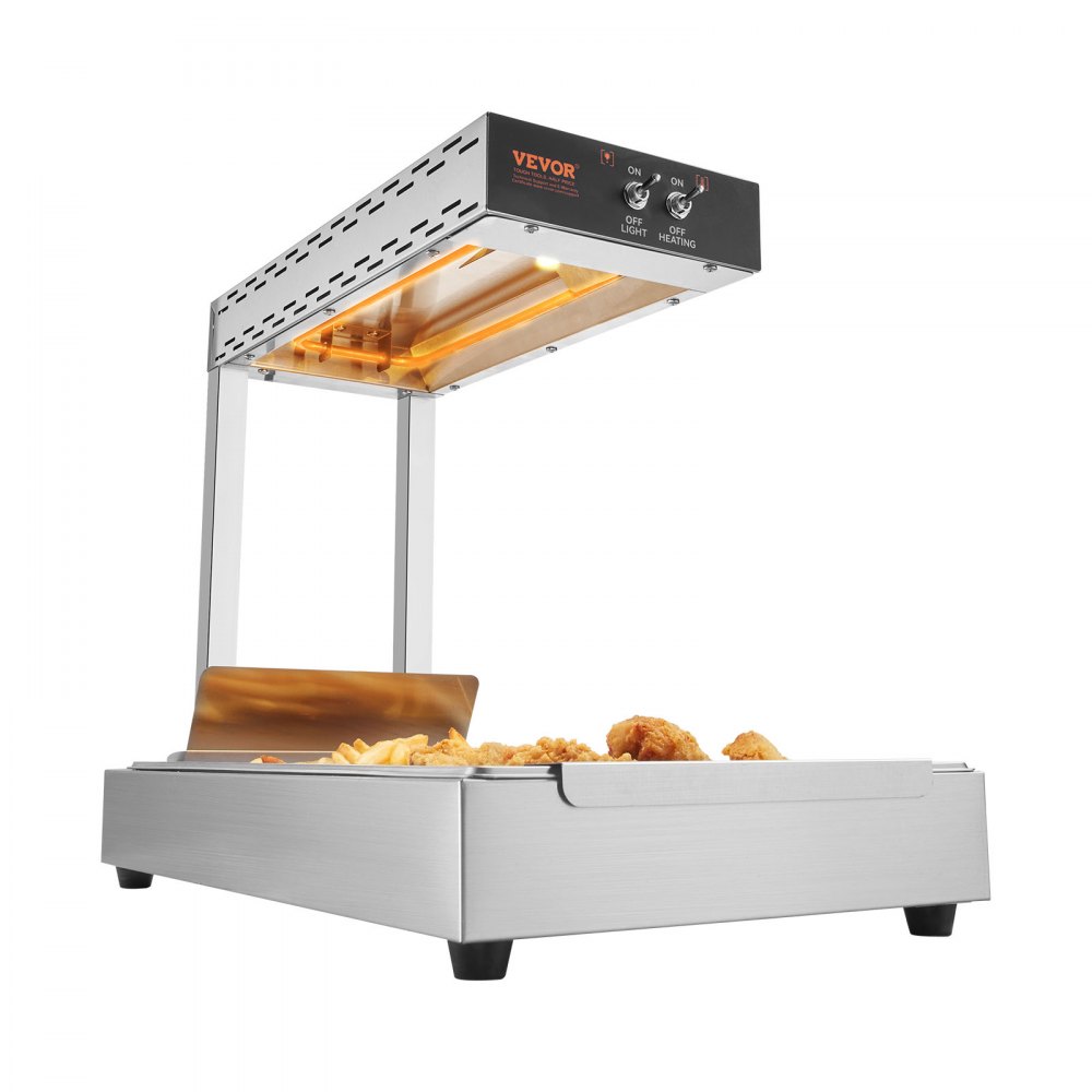 VEVOR Scalda Patate Fritte, Lampada Riscaldante Alimenti Fritti Commerciale 750 W, Vassoio Scaldavivande Luce Riscaldante Acciaio Inox, Vasca Scalda Patatine da Tavolo 40-50 ℃ per Ristorante Cucina