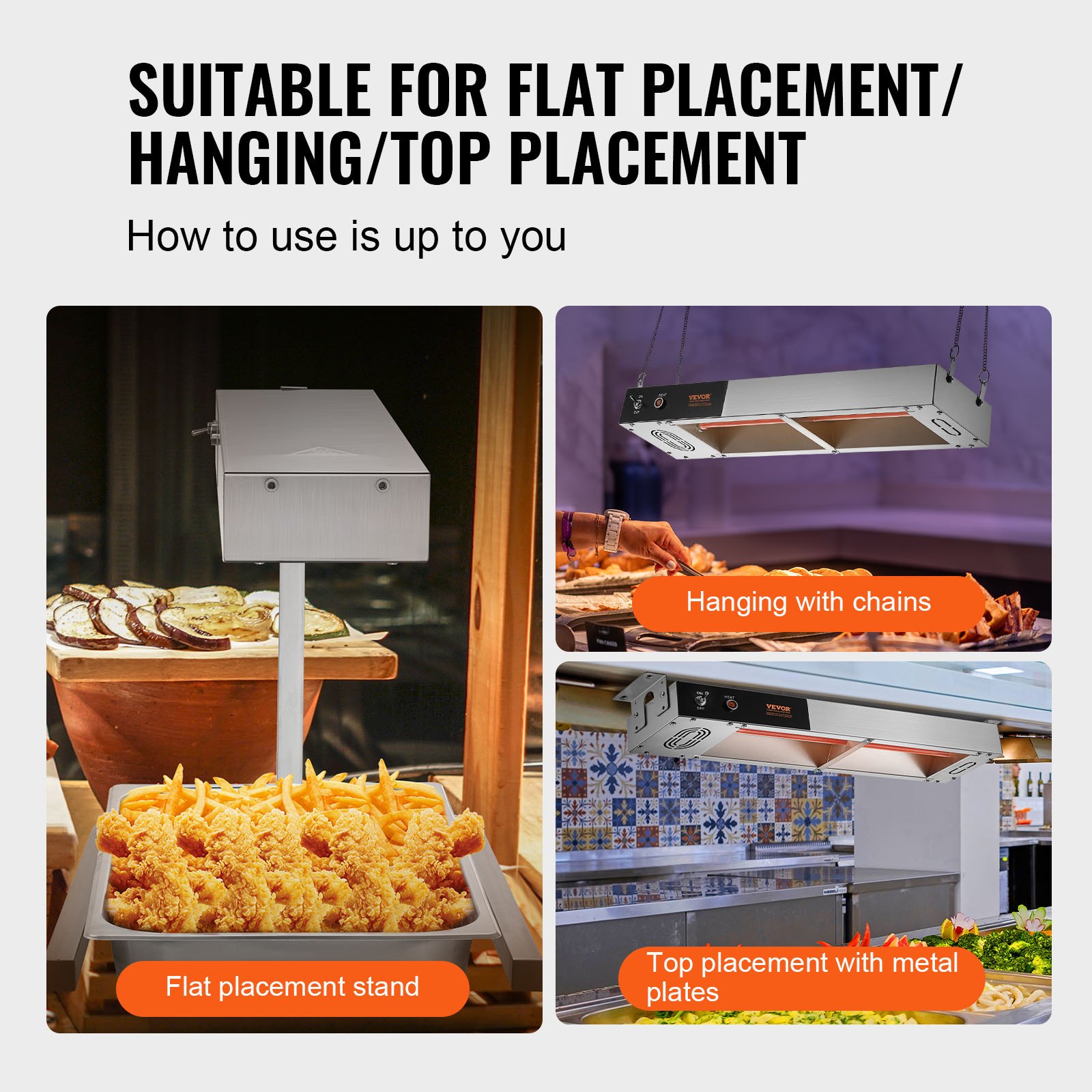 VEVOR Scalda Patate Fritte, Lampada Riscaldante Alimenti Fritti Commerciale 750 W, Stazione Scaldavivande Luce Riscaldante Acciaio Inox, Vasca Scalda Patatine da Tavolo 40-50 ℃ per Ristorante Cucina