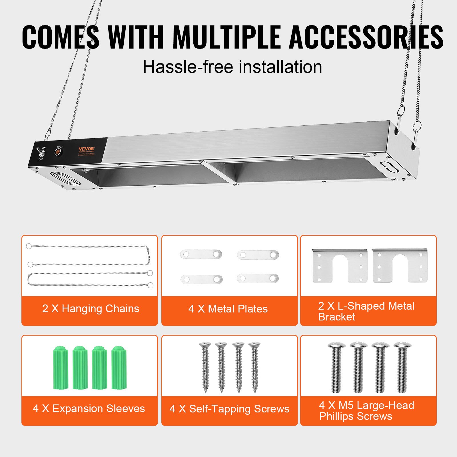 VEVOR Scalda Patate Fritte, Lampada Riscaldante Alimenti Fritti Commerciale 850 W, Stazione Scaldavivande Luce Riscaldante Acciaio Inox, Scalda Patatine da Tavolo 40-50 ℃ per Ristorante Cucina Buffet