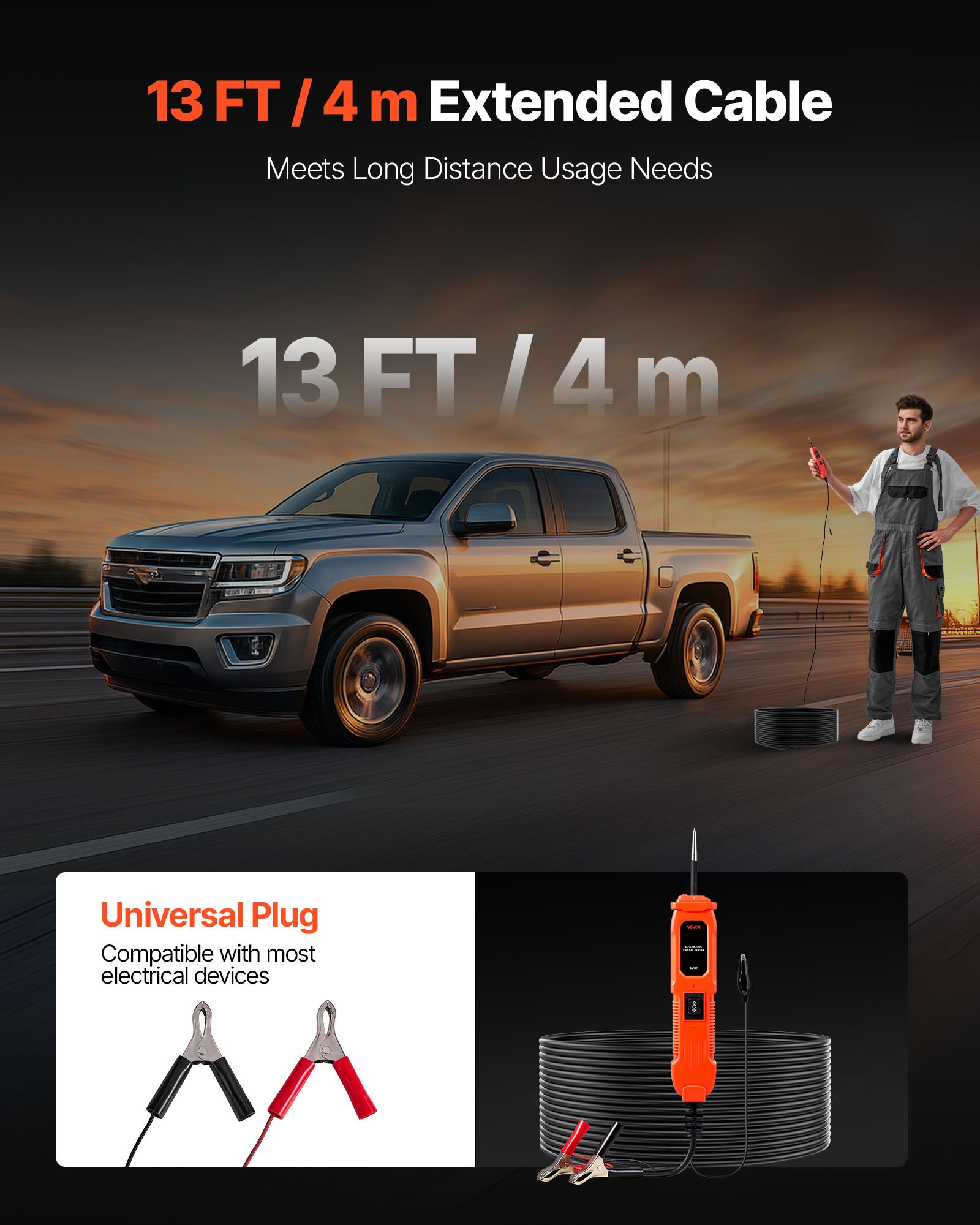 VEVOR Tester Elettrico per Circuiti Automobilistici con Sonda per Circuiti e Illuminazione, Tester DC 6-36V, Cavo da 4 m Rilevatore di Tensione per Berline, SUV, Camper e Camion