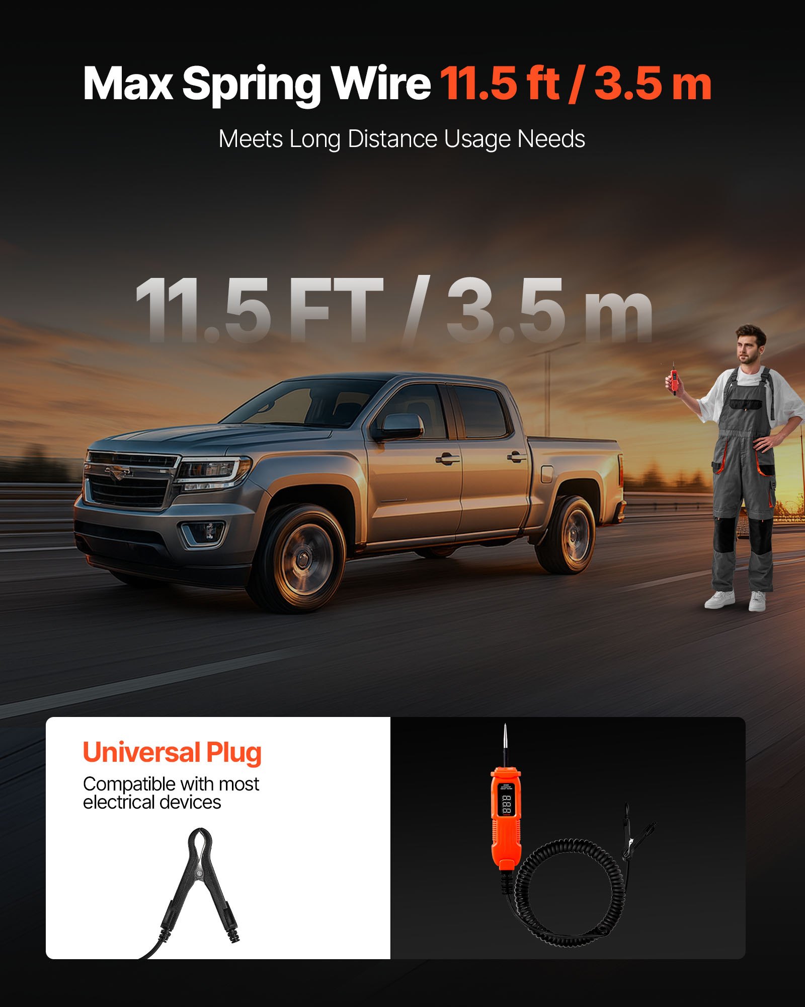 VEVOR Tester Elettrico per Circuiti Automobilistici con Sonda per Circuiti, Schermo LED Illuminazione, Tester di Tensione DC 3-72V con Penna, Cavo da 3,5 m Custodia in ABS per Veicoli