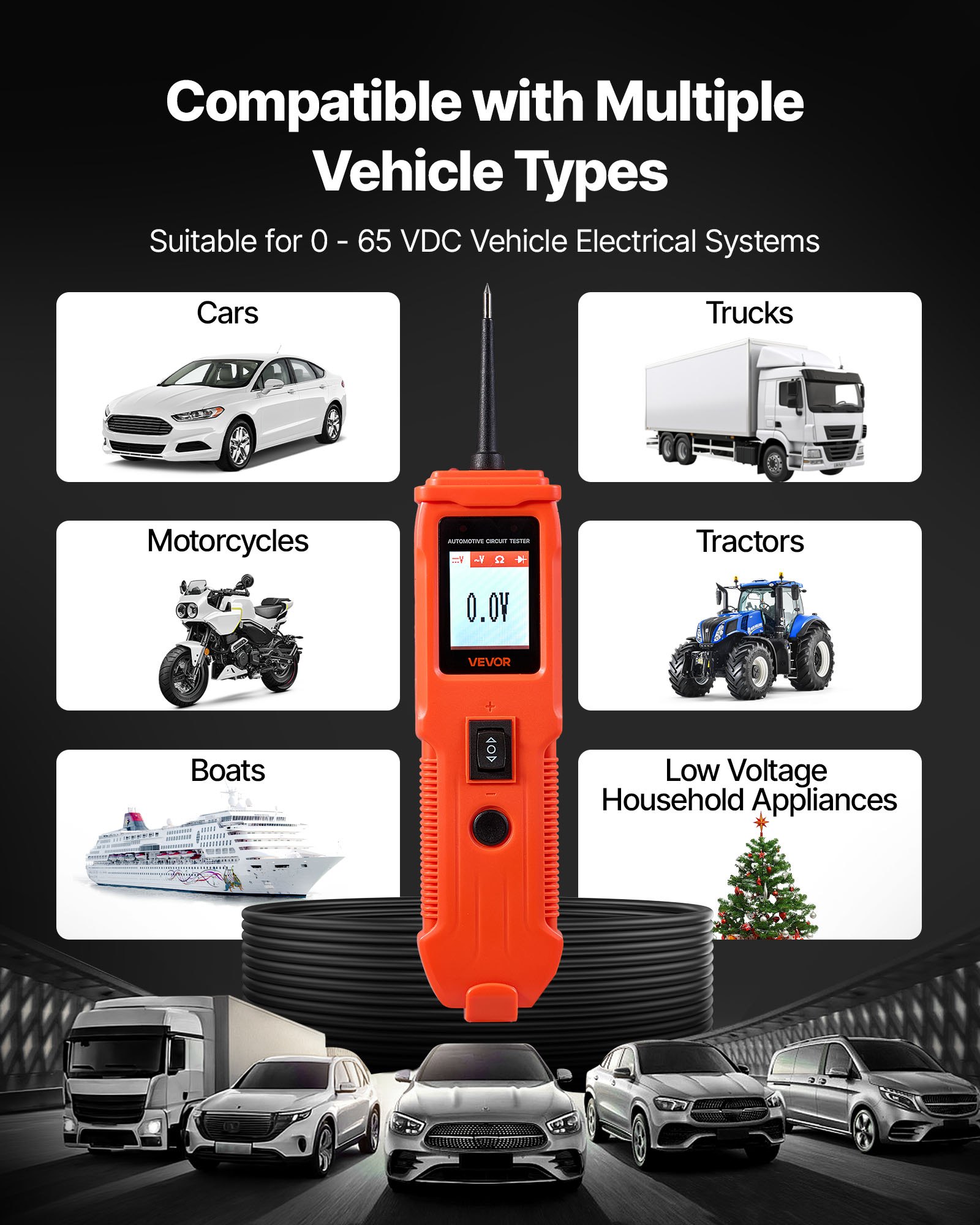 VEVOR Tester Elettrico per Circuiti Automobilistici, Tester di Tensione CC 8-35 V con Cavo da 4 m, Schermo TFT Illuminazione, Test di Continuità, Diodo, Resistenza, per Veicoli da Officina