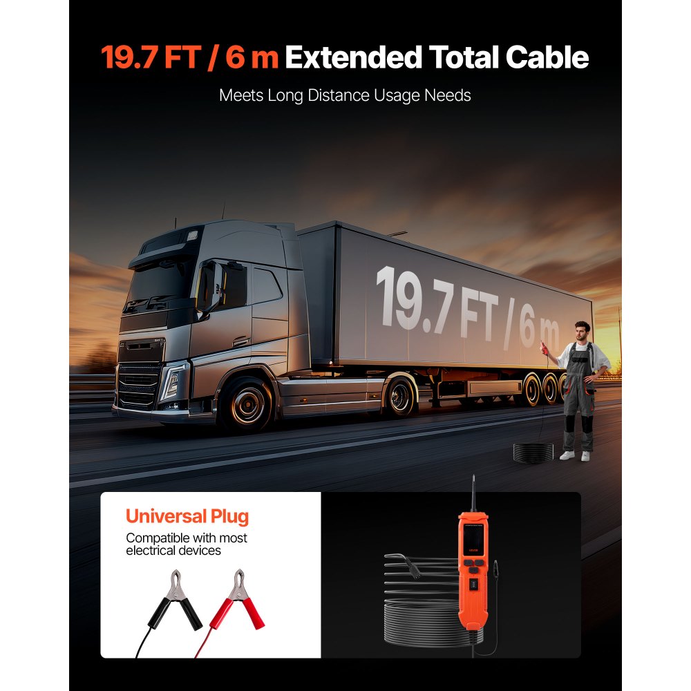 VEVOR Tester per Circuiti Automobilistici 8-35V DC con Sonda per Circuiti, Display a Colori TFT, Illuminazione, Tester di Tensione con Cavo da 6 m Custodia per Trasporto, Rilevatore Elettrico