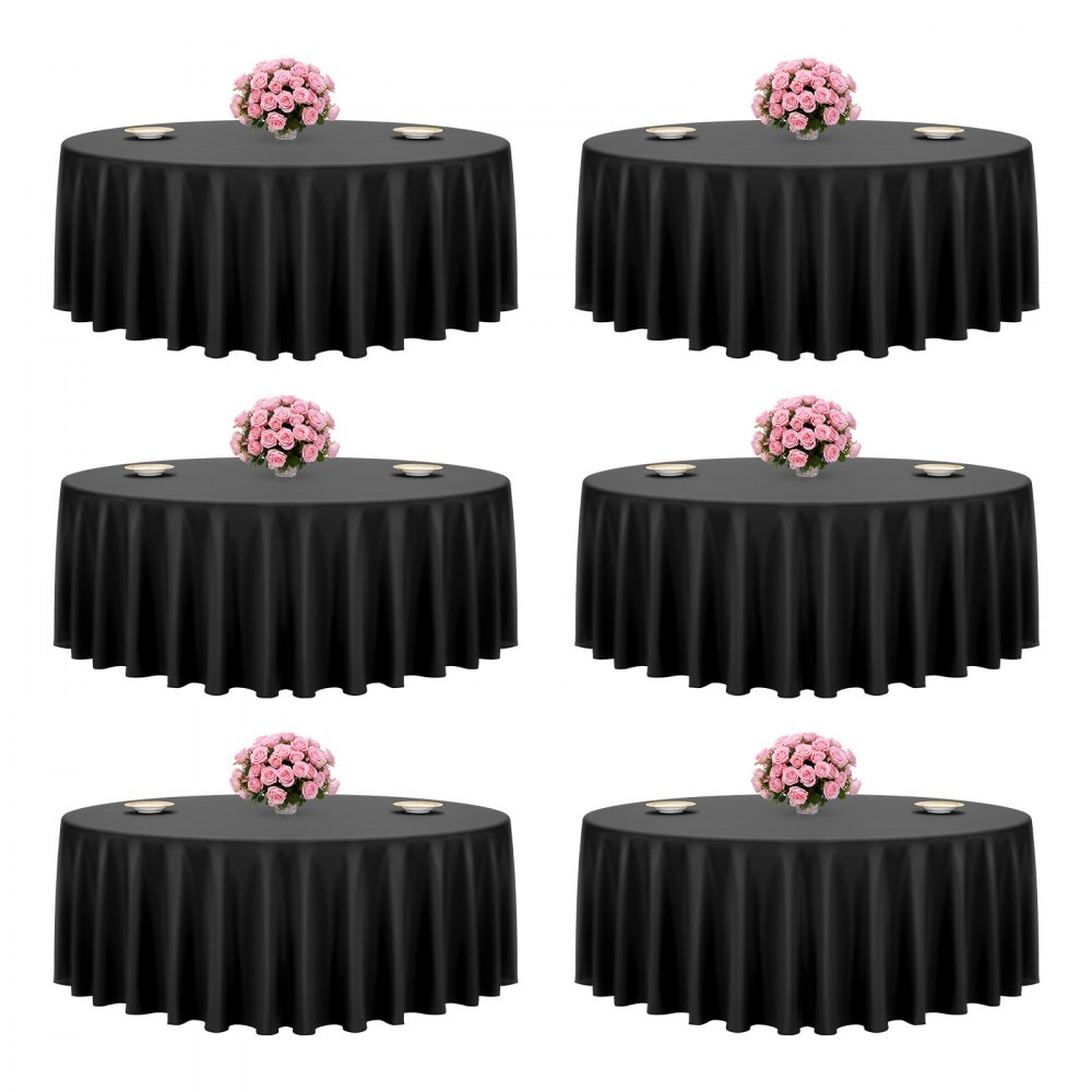 VEVOR Tovaglia per Tavolo Rotondo, Tovaglia Lavabile Resistente alla Macchia e alla Piega, Copritavola Diametro 3048 mm, Copritavolo in Tessuto di Poliestere per Matrimonio, Festa, 6 Pezzi Nero