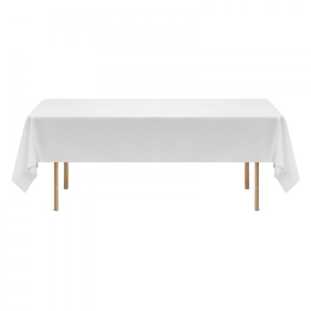 VEVOR Tovaglia per Tavolo Rettangolare, Tovaglia Lavabile in Lavatrice, Copritavolo in Tessuto di Poliestere Resistente alle Pieghe per Matrimonio, Festa, Banchetto, Bianco 6 Pezzi 1524 x 2591 mm