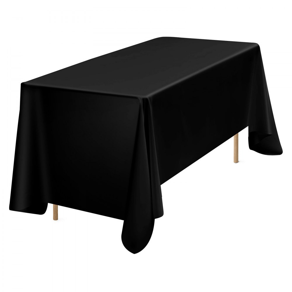 VEVOR Tovaglia per Tavolo Rettangolare, Tovaglia Lavabile in Lavatrice, Copritavolo in Tessuto di Poliestere Resistente alle Pieghe per Matrimonio, Festa, Banchetto, Nero 6 Pezzi 1778 x 3048 mm