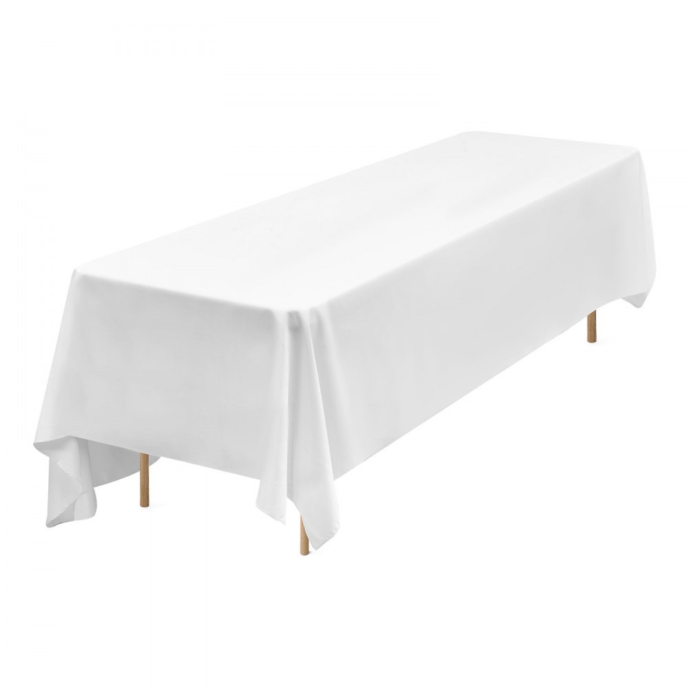 VEVOR Tovaglia per Tavolo Rettangolare, Tovaglia Lavabile in Lavatrice, Copritavolo in Tessuto di Poliestere Resistente alle Pieghe per Matrimonio, Festa, Banchetto, Bianco 6 Pezzi 2286 x 3353 mm