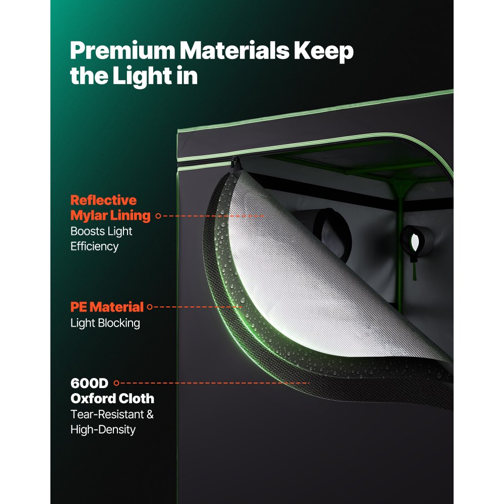 VEVOR Tenda da Coltivazione da Interno 150x150x200 cm, Tenda da Coltivazione per Piante da Interno, con Illuminazione LED a Spettro Completo, Sistema di Ventilazione, Mylar 600D Riflettente