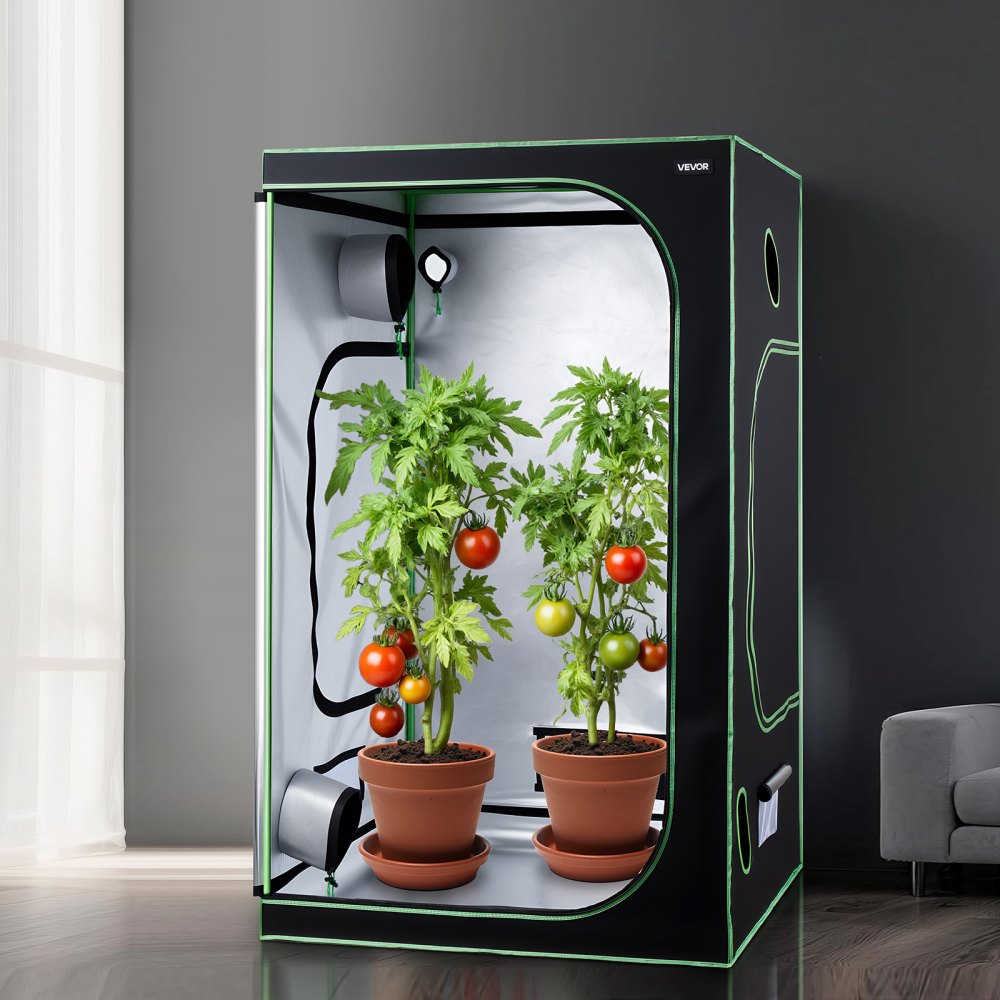 VEVOR Tenda da Coltivazione da Interno 120x120x200 cm, Tenda da Coltivazione per Piante Verdure Fiori da Interno, con Finestra di Osservazione, Vassoio da Pavimento, Cerniera, Mylar Riflettente