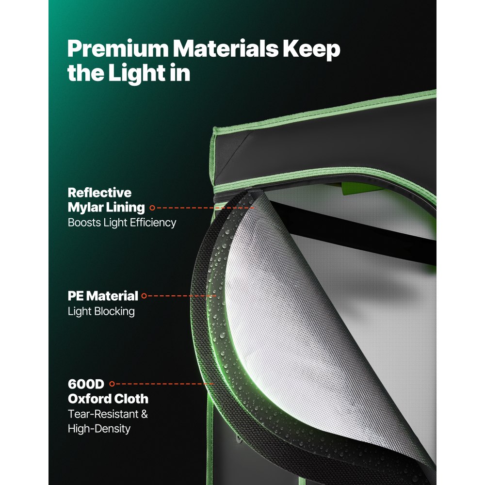 VEVOR Tenda da Coltivazione da Interno 60 x 60 x 180 cm, Tenda da Coltivazione per Piante da Interno, con Finestra di Osservazione, Vassoio da Pavimento, Cerniera, Mylar Riflettente 600D