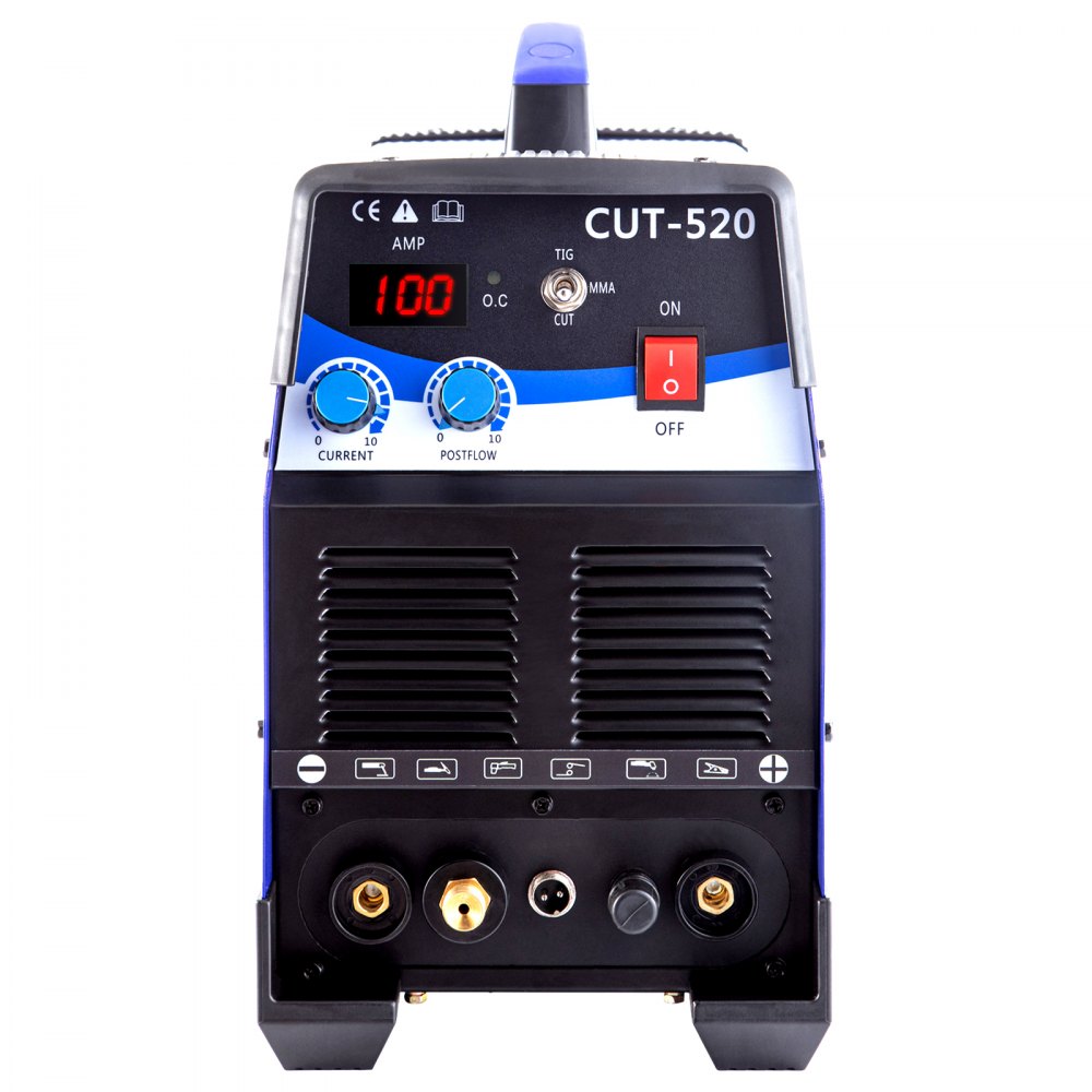 VEVOR Taglierina al Plasma CT-520D, Tig Saldatore, TIG MMA Arco Pilota non Touch 3 in 1, Saldatrice Combinata 200A, Taglierina al Plasma 50A, Taglio al Plasma Doppia Tensione, Colore Azzurro