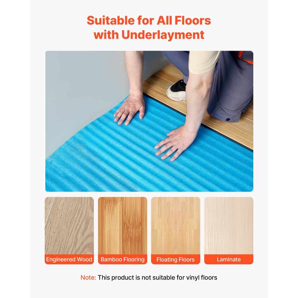 VEVOR Sottopavimento 18,6 m², Imbottitura per Pavimenti con Nastro Adesivo e Barriera al Vapore, Schiuma EPE ad Alta Resistenza con PE Blu, Isolamento Acustico e Riduce Rumore, per Laminato e Legno