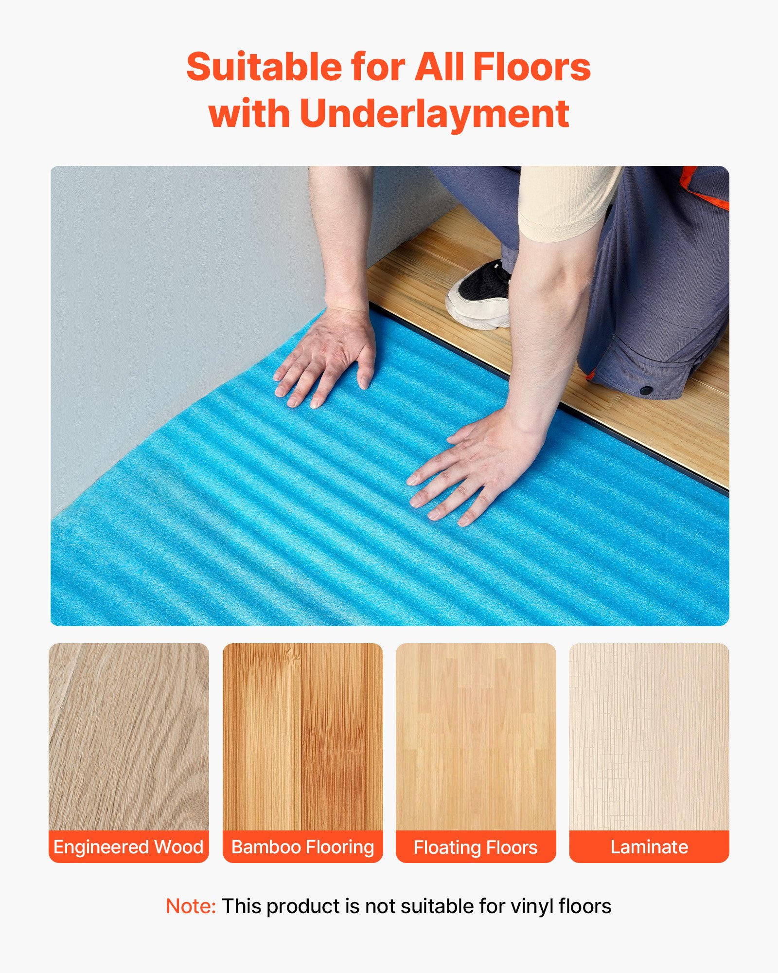 VEVOR Sottopavimento 18,6 m², Imbottitura per Pavimenti con Nastro Adesivo e Barriera al Vapore, Schiuma EPE ad Alta Resistenza con PE Blu, Isolamento Acustico e Riduce Rumore, per Laminato e Legno