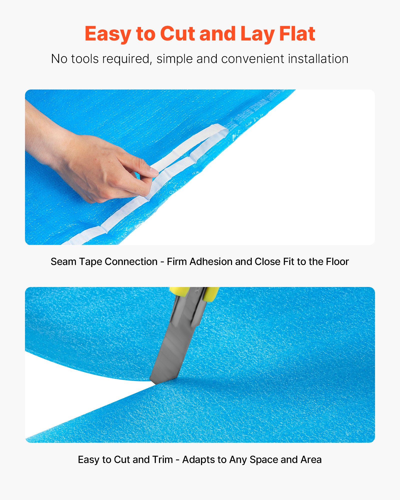 VEVOR Sottopavimento 27,9 m², Imbottitura per Pavimenti con Nastro Adesivo e Barriera al Vapore, Schiuma EPE ad Alta Resistenza con PE Blu, Isolamento Acustico e Riduce Rumore, per Laminato e Legno