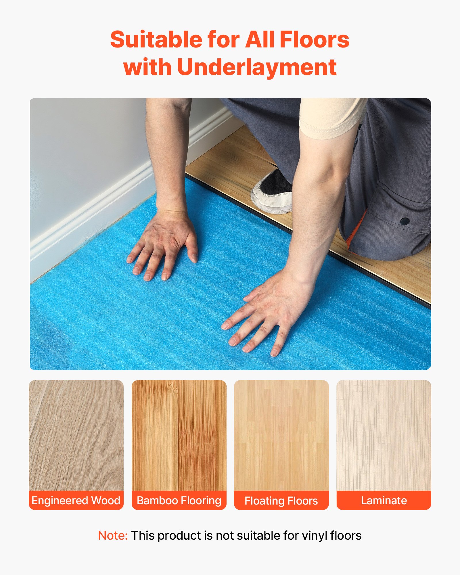 VEVOR Sottopavimento 27,9 m², Imbottitura per Pavimenti con Nastro Adesivo e Barriera al Vapore, Schiuma EPE ad Alta Resistenza con PE Blu, Isolamento Acustico e Riduce Rumore, per Laminato e Legno