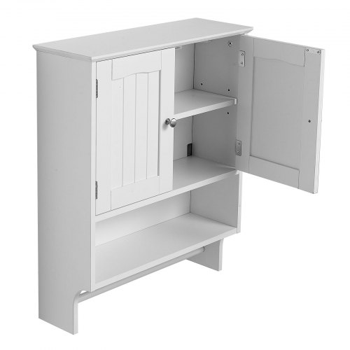 WATERJOY Armadietto Da Parete Per Bagno 60x19x71 Cm – Con Ante E Ripiani Regolabili, Bianco, Salvaspazio Per Piccoli Ambienti