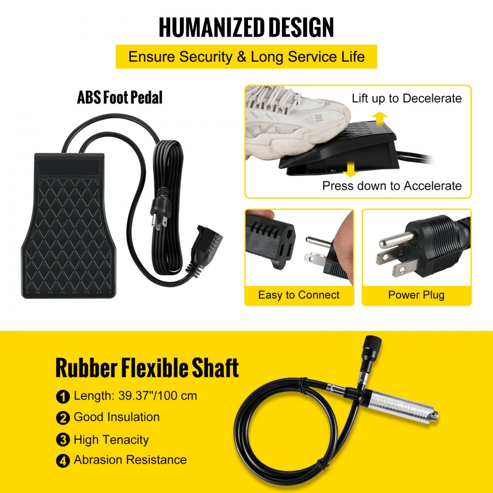 VEVOR Albero Flessibile con Mandrino per Trapano, Potenza 380 W 220 V 500-23000 RPM Smerigliatrice Elettrica con Albero Flessibile per Diversi Materiali Come Metallo, Legno, Pietra, Gioielli, ecc.