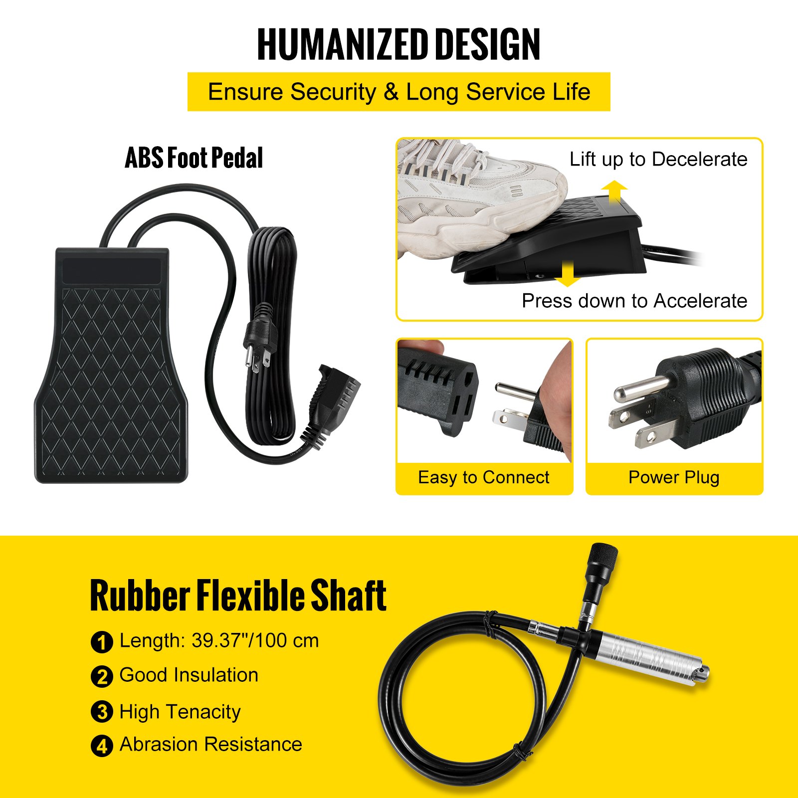 VEVOR Albero Flessibile con Mandrino per Trapano, Potenza 380 W 220 V 500-23000 RPM Smerigliatrice Elettrica con Albero Flessibile per Diversi Materiali Come Metallo, Legno, Pietra, Gioielli, ecc.