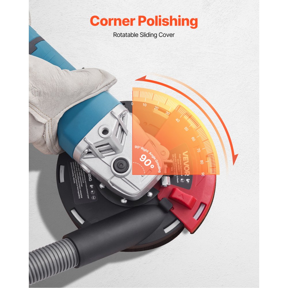 VEVOR Dust Extraction Hood for Angle Grinders, Universal 100-125 mm, Dust Protection with 6 Clamping Discs, Connection to Vacuum Cleaner, Suitable for Grinding Wood, Concrete, Walls and Stones