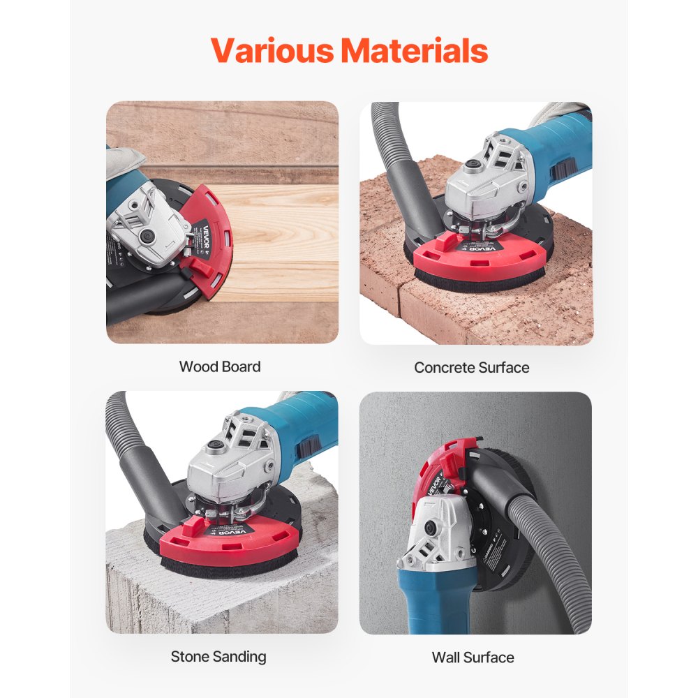 VEVOR Dust Extraction Hood for Angle Grinders, Universal 100-125 mm, Dust Protection with 6 Clamping Discs, Connection to Vacuum Cleaner, Suitable for Grinding Wood, Concrete, Walls and Stones