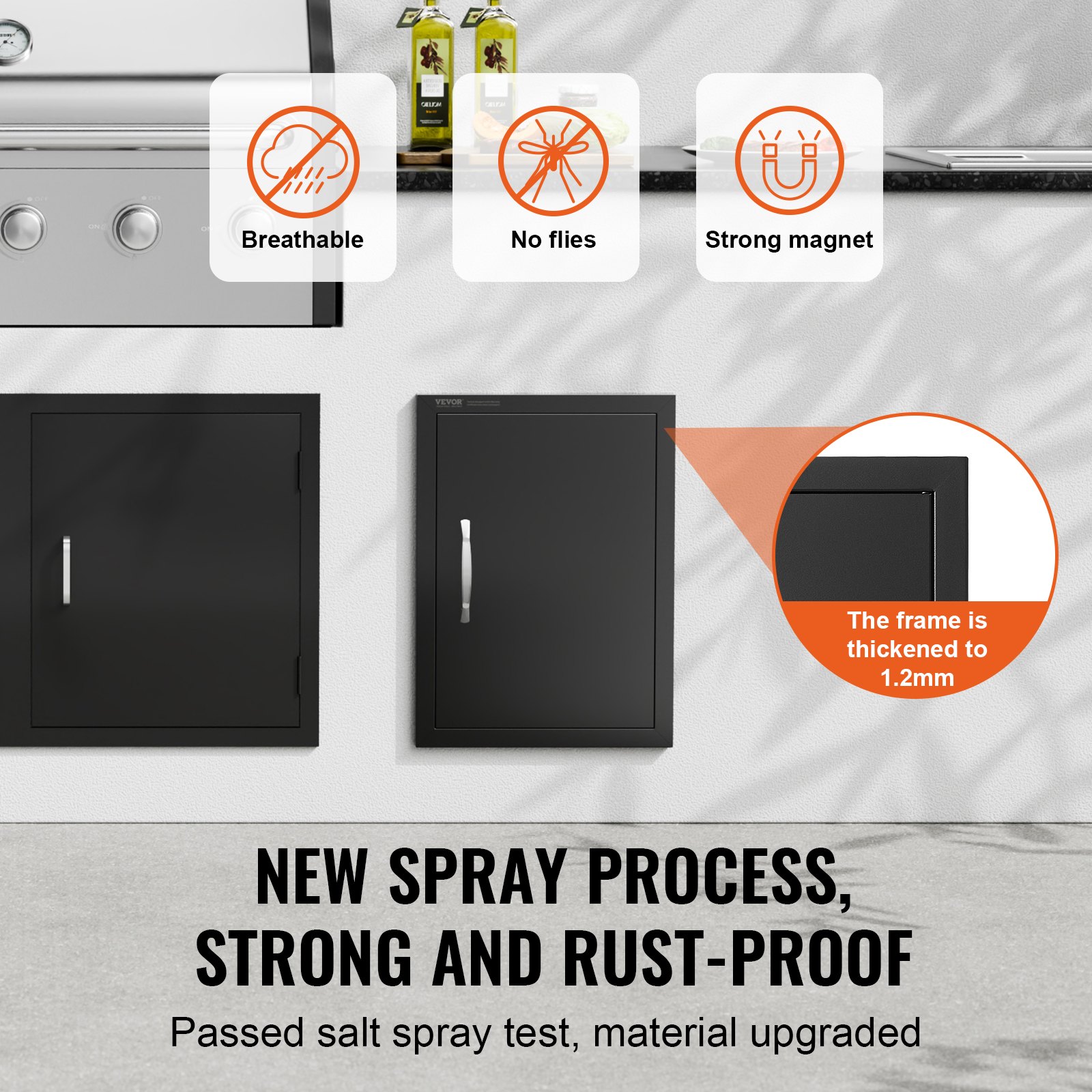 VEVOR Porta d'Accesso per Barbecue, Porta Cucina da Esterno Singola 415x570x46 mm, Porta Piastra Fredda Reversibile da Incasso, con Maniglia, per Isola Barbecue, Armadio da Esterno, Giardino, Nero