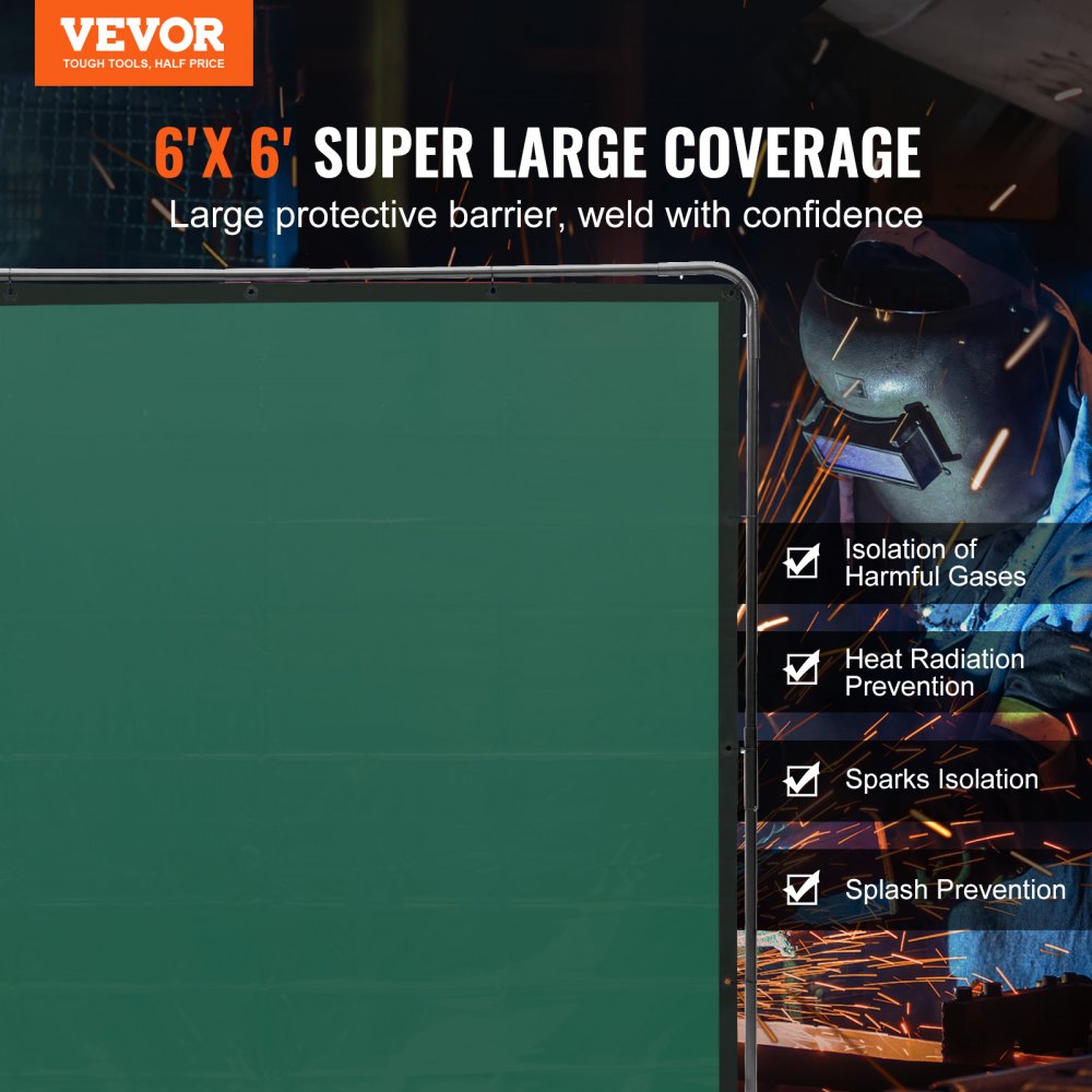 VEVOR Welding Curtain 1.8 x 1.8 m Welding Protection Curtain made of Flame-Retardant Vinyl Welding Protection Wall with 4 Swivel Wheels and 6-Stage UV Protection Welding Blanket Welding Protection Green